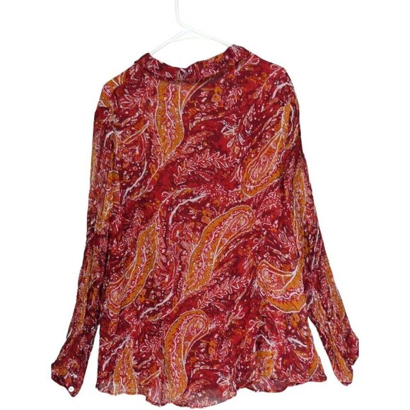 Soft Surroundings Womens 2X Red Paisley Cheyla Tunic Button Top‎ Blouse Sheer - Picture 3 of 8